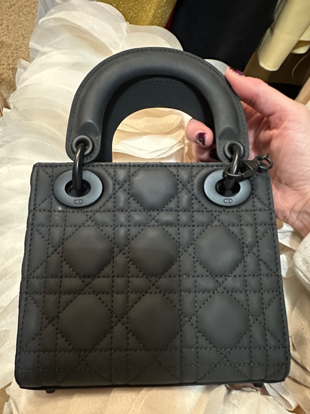 Dior Matte Black Mini Lady Dior Top-Handle Bag - Picture 2 of 3
